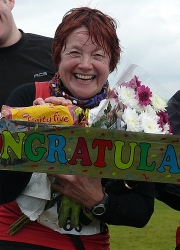 Lyn celebrating her 65 at 65 - Stanbury Splash 2009. Photo ©Dave Woodhead